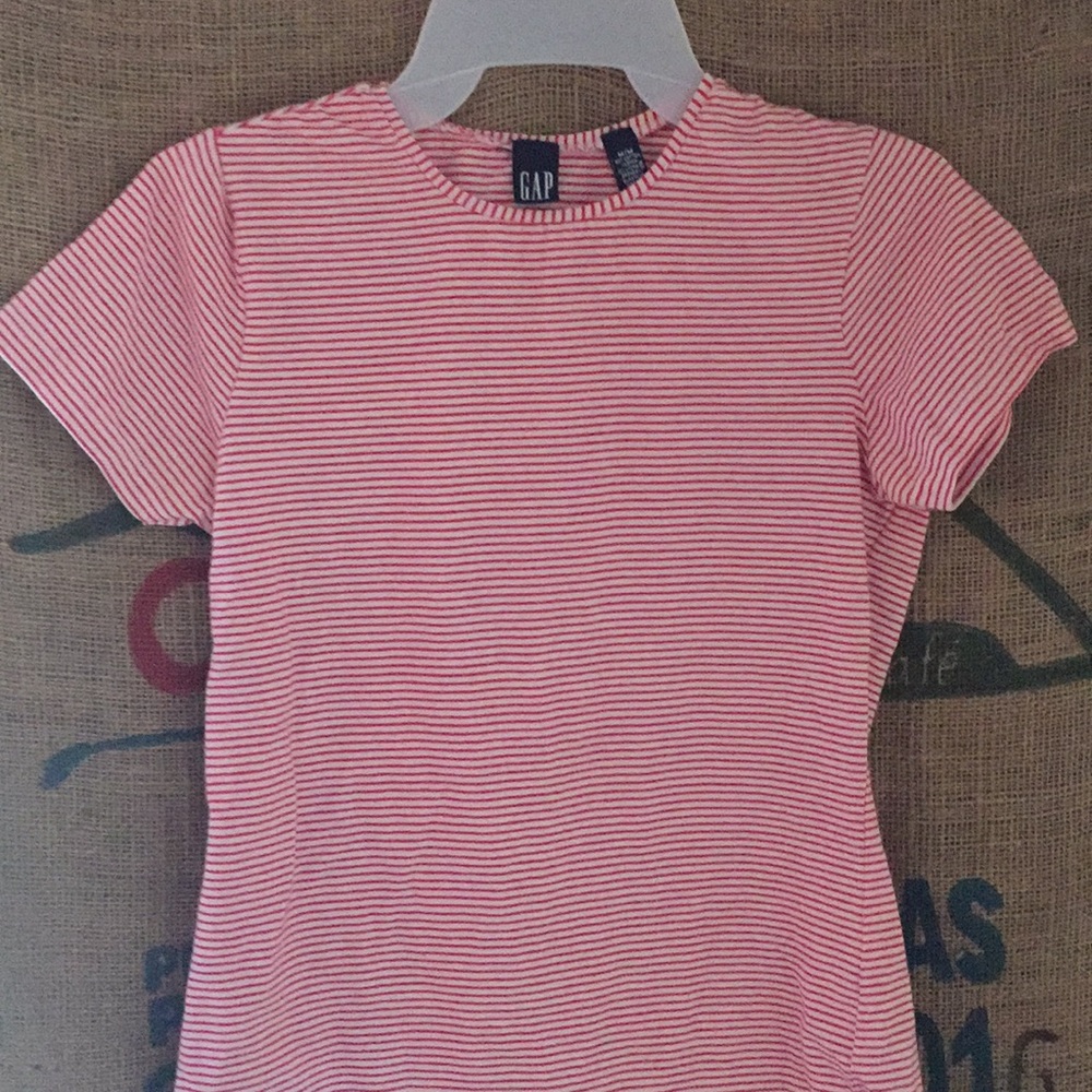 Red and white striped blouse